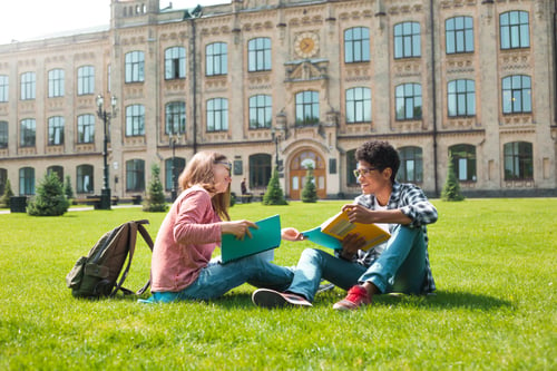 College student sitting outside